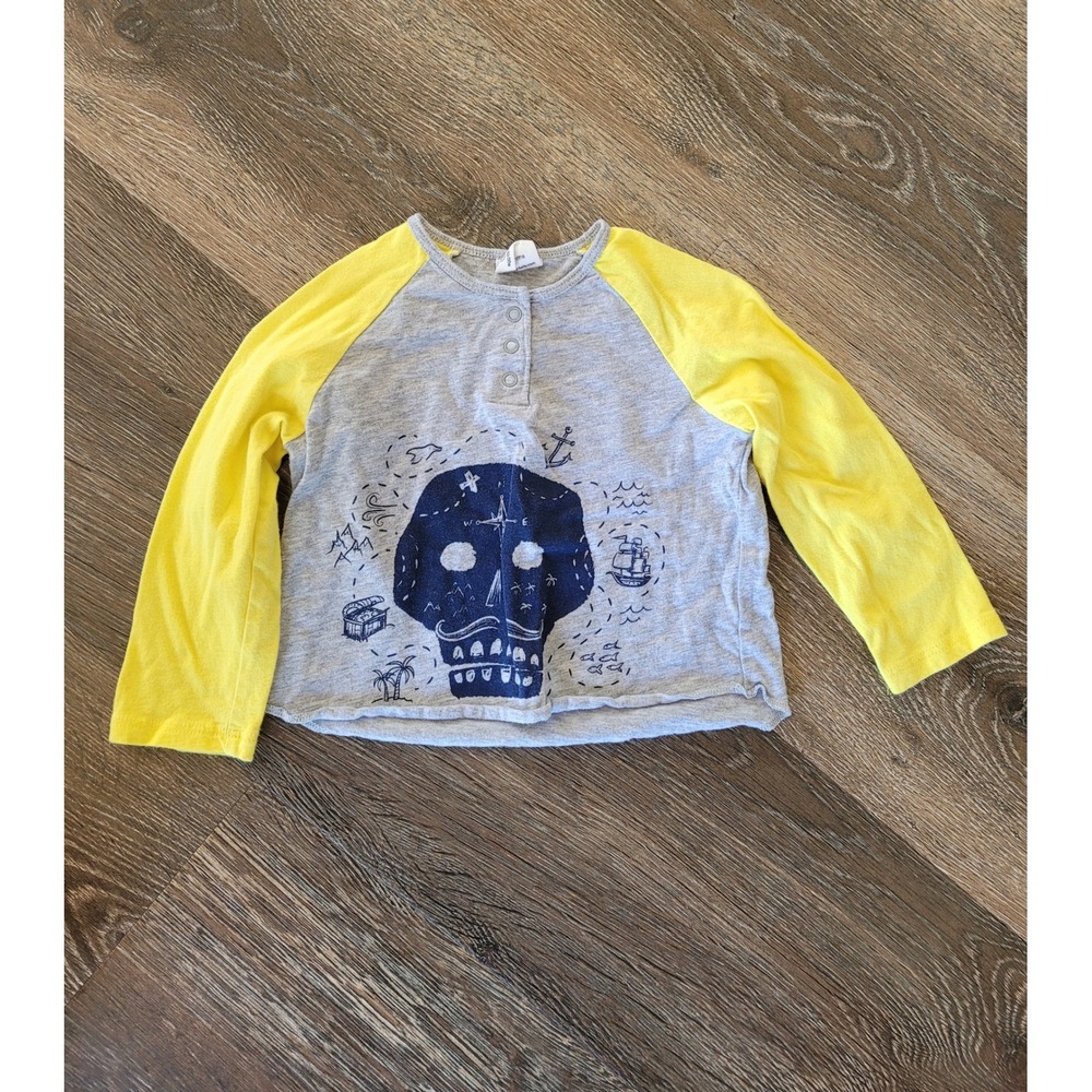 Egg Baby Skull Graphic Tee Long Sleeve Shirt Gray Yellow 6 Months #9‎